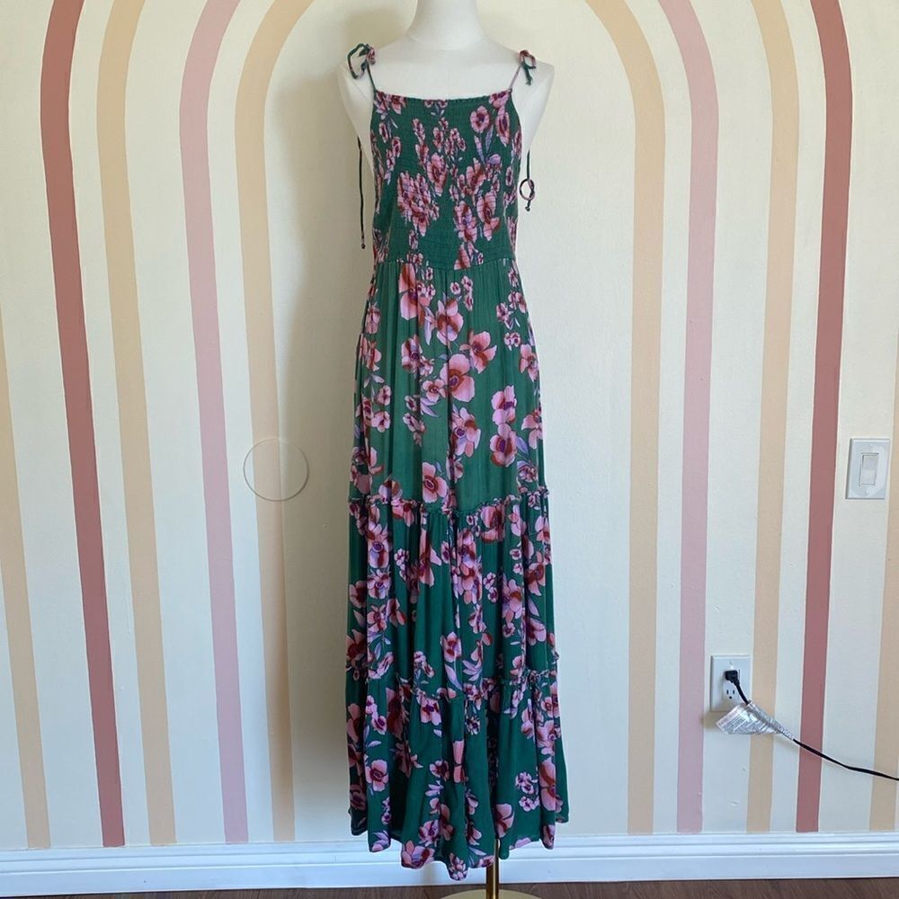 Free People Dark Green and Pink Garden Party Maxi Dress Size Medium - Picture 4 of 15